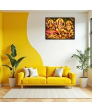 Lord Ganesha Maa Laxmi Sarswati Laminated Photo - 7x9 Inches, Divine Blessings For Home & Office And Temple Decoration (F16144)