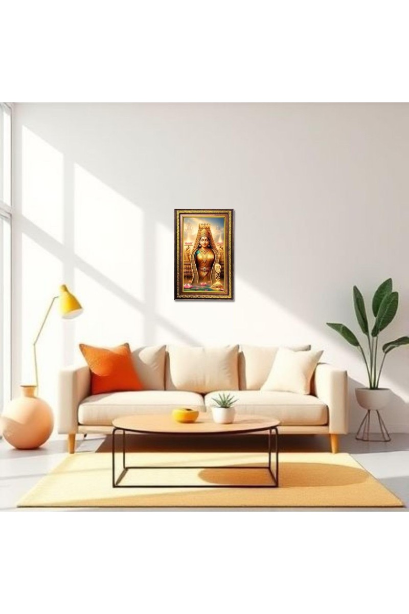 Goddess Lakshmi Digital Golden Balck Color Photo Frame | Hindu Religious Wall Decor | 12x18 Inches - Inspirational Wall Art For Office, Home Decor - Ideal Spiritual Gift (F16762)
