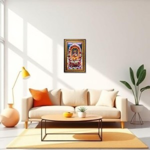 Lord Krishna Digital Golden Balck Color Photo Frame | Hindu Religious Wall Decor | 10x16 Inches - Inspirational Wall Art For Office, Home Decor - Ideal Spiritual Gift (F16927)
