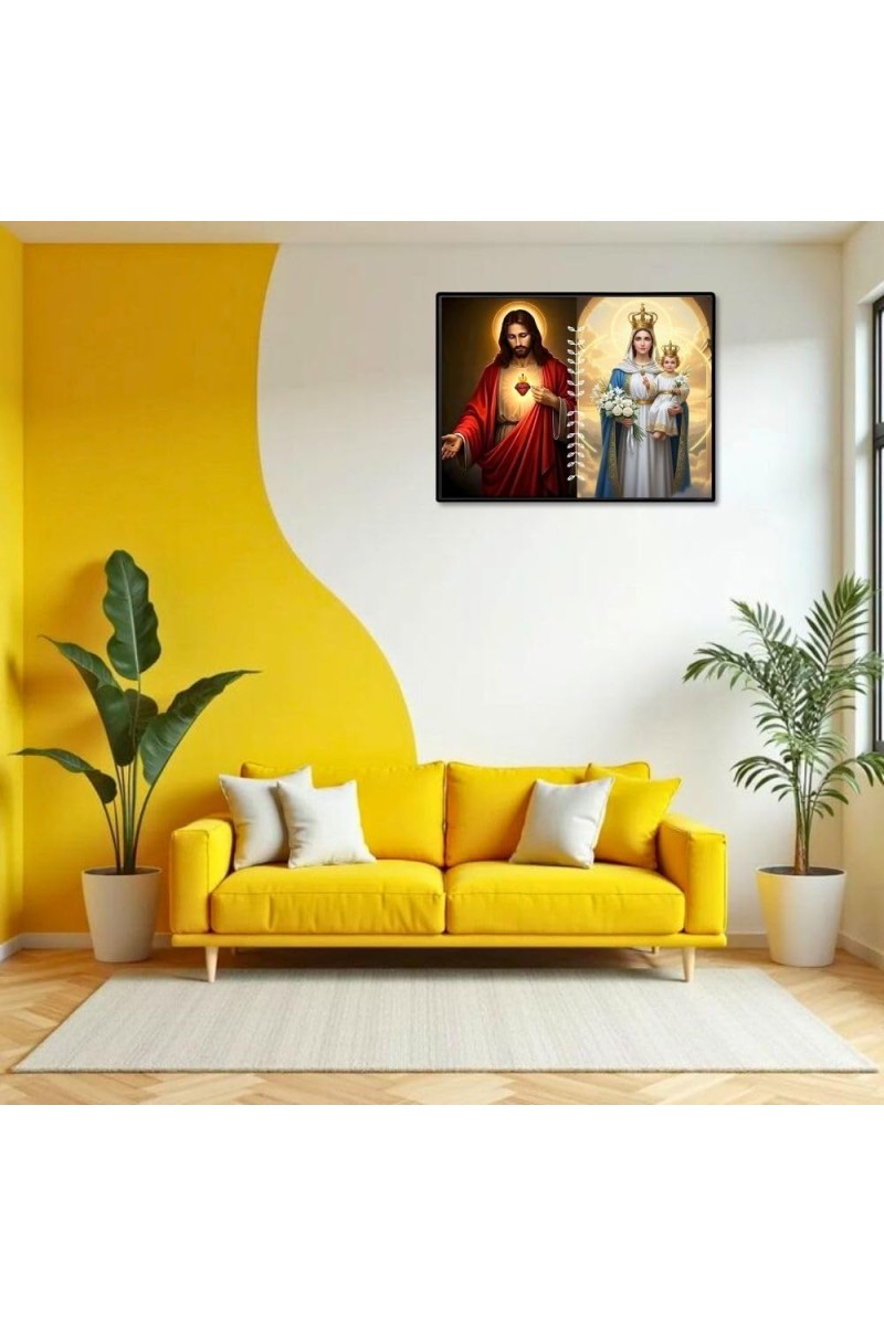 Jesus Christ-Mother Mary Laminated Photo - 7x9 Inches, Divine Blessings For Home & Office And Temple Decoration (F16255)