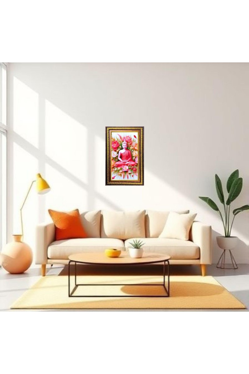 Lord Buddha Digital Golden Balck Color Photo Frame | Hindu Religious Wall Decor | 16x22 Inches - Inspirational Wall Art For Office, Home Decor - Ideal Spiritual Gift (F16841)