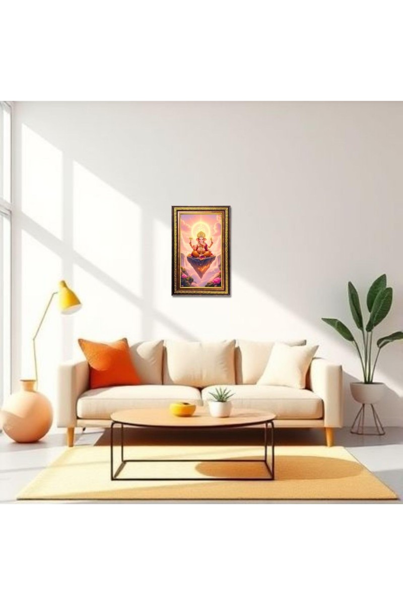 Lord Ganesha Digital Golden Balck Color Photo Frame | Hindu Religious Wall Decor | 18x24 Inches - Inspirational Wall Art For Office, Home Decor - Ideal Spiritual Gift (F16574)