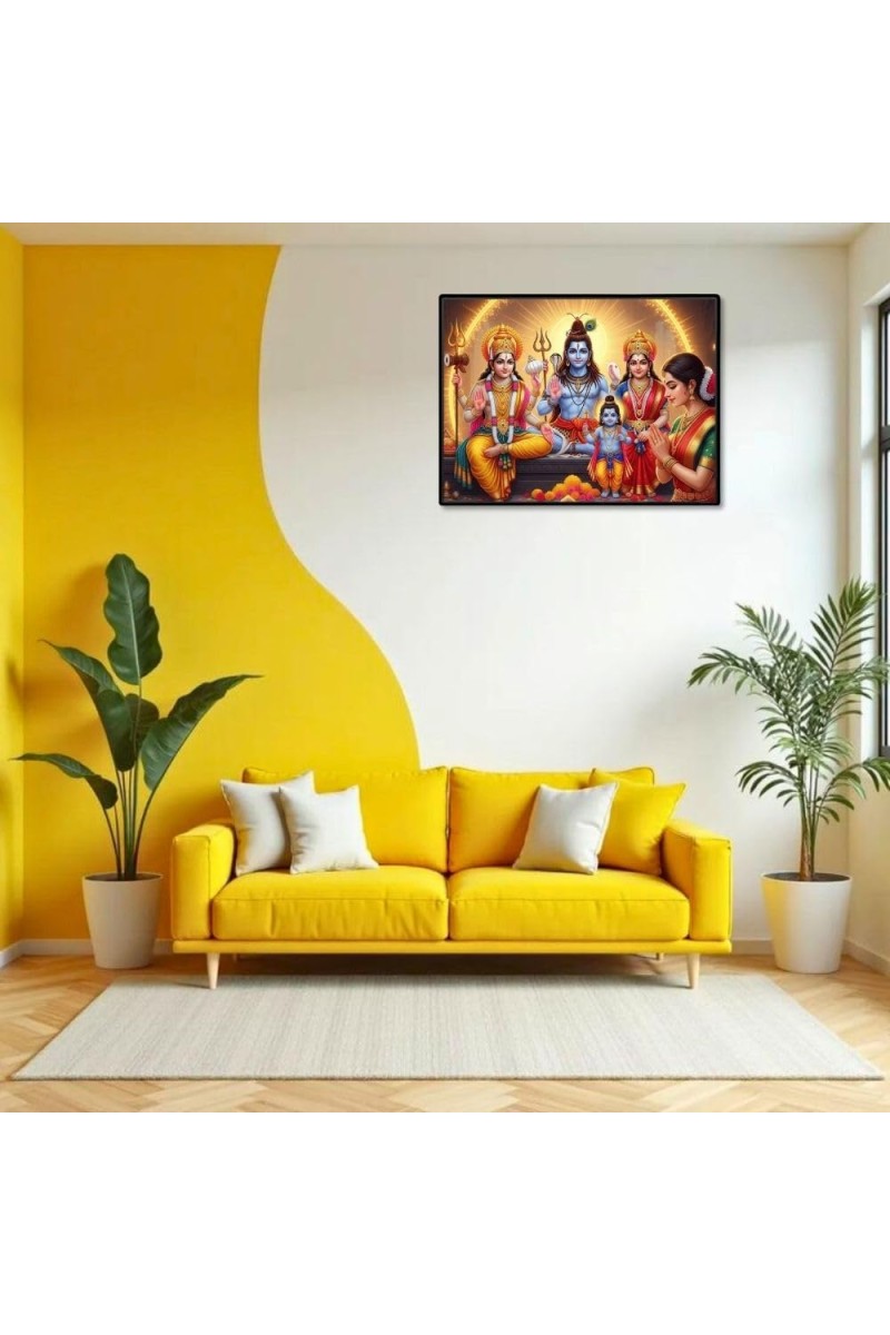 Shiva Parivar Laminated Photo - 13x15 Inches, Divine Blessings For Home & Office And Temple Decoration (F16058)