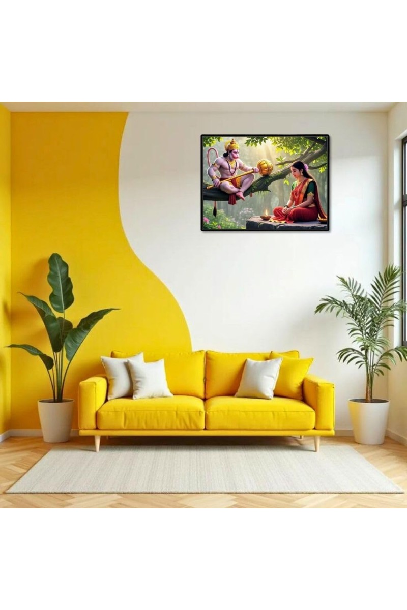 Lord Hanuman Mata Sita Laminated Photo - 7x9 Inches, Divine Blessings For Home & Office And Temple Decoration (F16105)