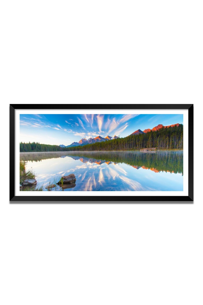 Nature Landscape Floating Frame Scenery Digital Print - (I5849) - 24x48 inch Modern Nature Wall Art for Living Room, Bedroom, Office, Hotels, Drawing Room