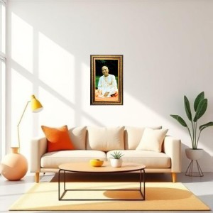 Bhaktivedanta Swami Prabhupada Digital Golden Balck Color Photo Frame | Hindu Religious Wall Decor | 16x22 Inches - Inspirational Wall Art For Office, Home Decor - Ideal Spiritual Gift (F16774)