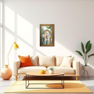 Lord Krishna Digital Golden Balck Color Photo Frame | Hindu Religious Wall Decor | 18x24 Inches - Inspirational Wall Art For Office, Home Decor - Ideal Spiritual Gift (F16674)