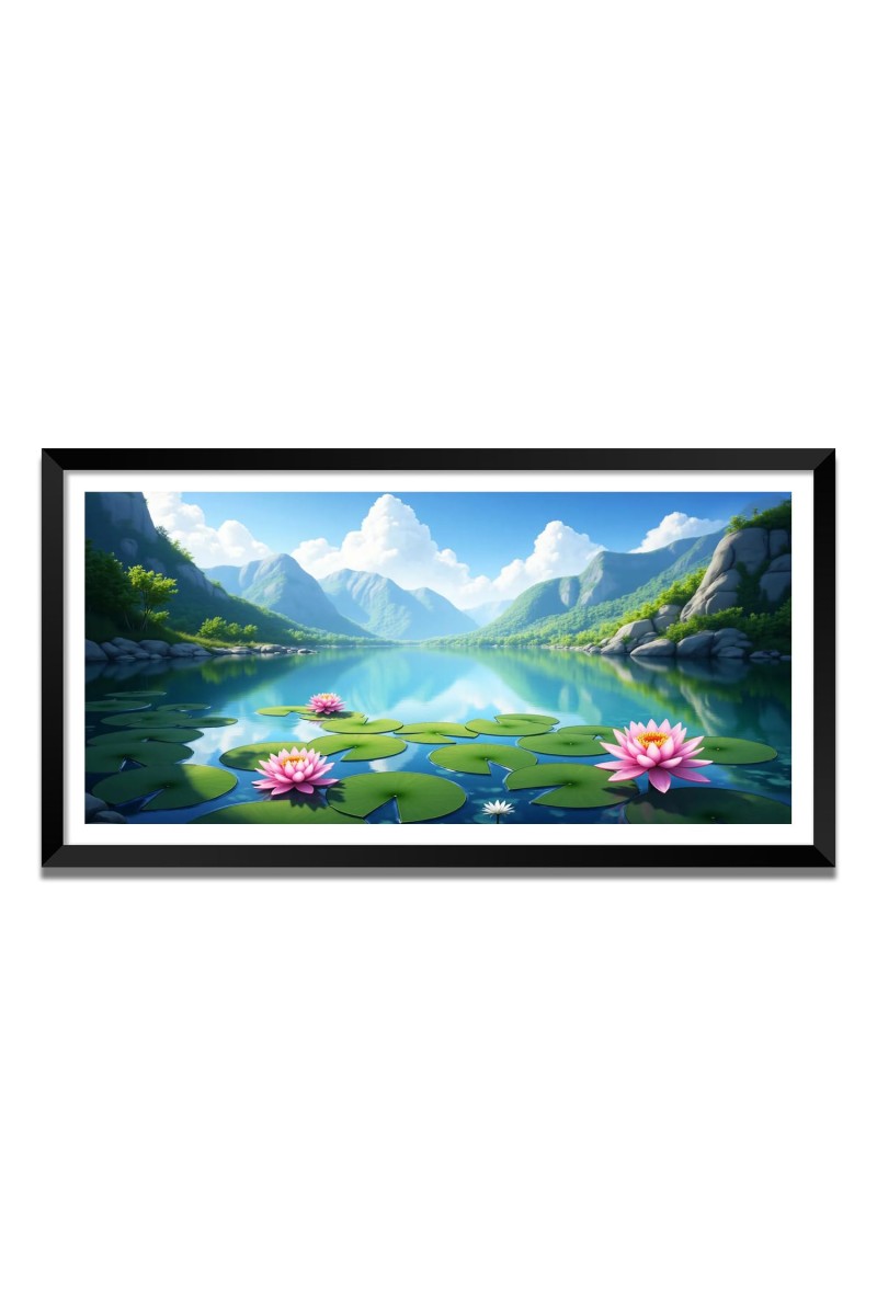 Nature Landscape Floating Frame Scenery Digital Print - (I5743) - 24x48 inch Modern Nature Wall Art for Living Room, Bedroom, Office, Hotels, Drawing Room