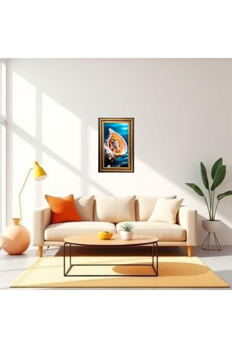 Lord Ganesha Digital Golden Balck Color Photo Frame | Hindu Religious Wall Decor | 16x22 Inches - Inspirational Wall Art For Office, Home Decor - Ideal Spiritual Gift (F16811)