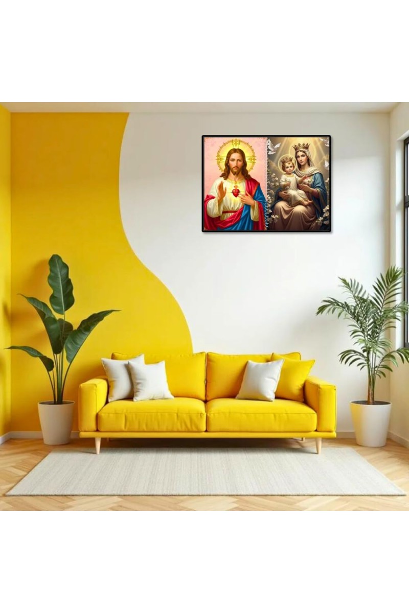 Jesus Christ-Mother Mary Laminated Photo - 7x9 Inches, Divine Blessings For Home & Office And Temple Decoration (F16414)