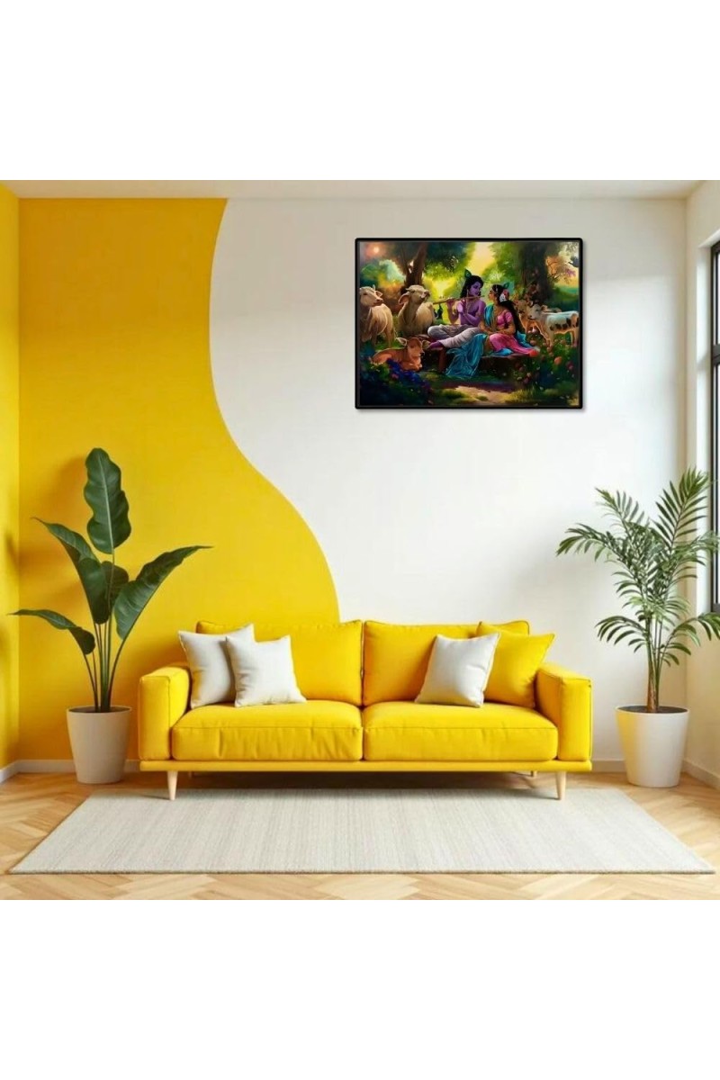Lord RadhaKrishna Laminated Photo - 9x11 Inches, Divine Blessings For Home & Office And Temple Decoration (F16089)