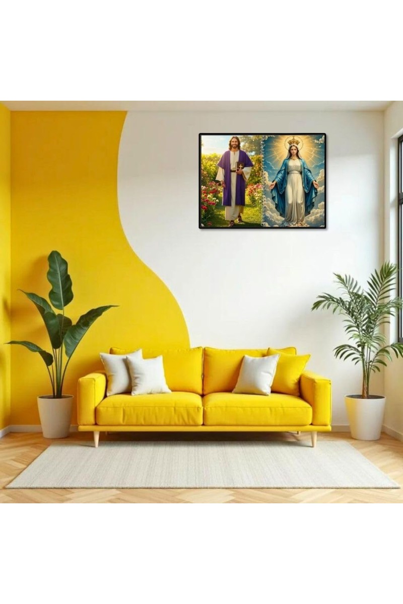 Jesus Christ-Virgin Mary Laminated Photo - 7x9 Inches, Divine Blessings For Home & Office And Temple Decoration (F16392)