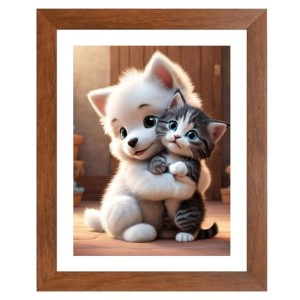 AI Funny Cute Dog & Cat Art Picture for Kids - 16x20 inches, Brown Color - Perfect Wall Decor for Children's Room