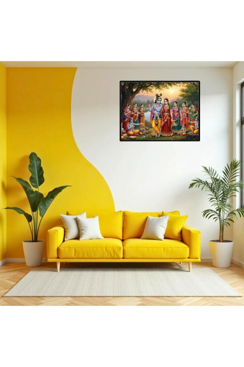Lord RadhaKrishna Laminated Photo - 9x11 Inches, Divine Blessings For Home & Office And Temple Decoration (F16100)