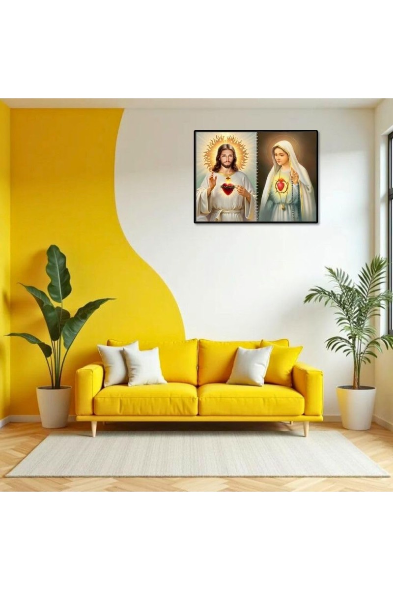 Jesus Christ-Our Lady Of Rosary Laminated Photo - 7x9 Inches, Divine Blessings For Home & Office And Temple Decoration (F16378)