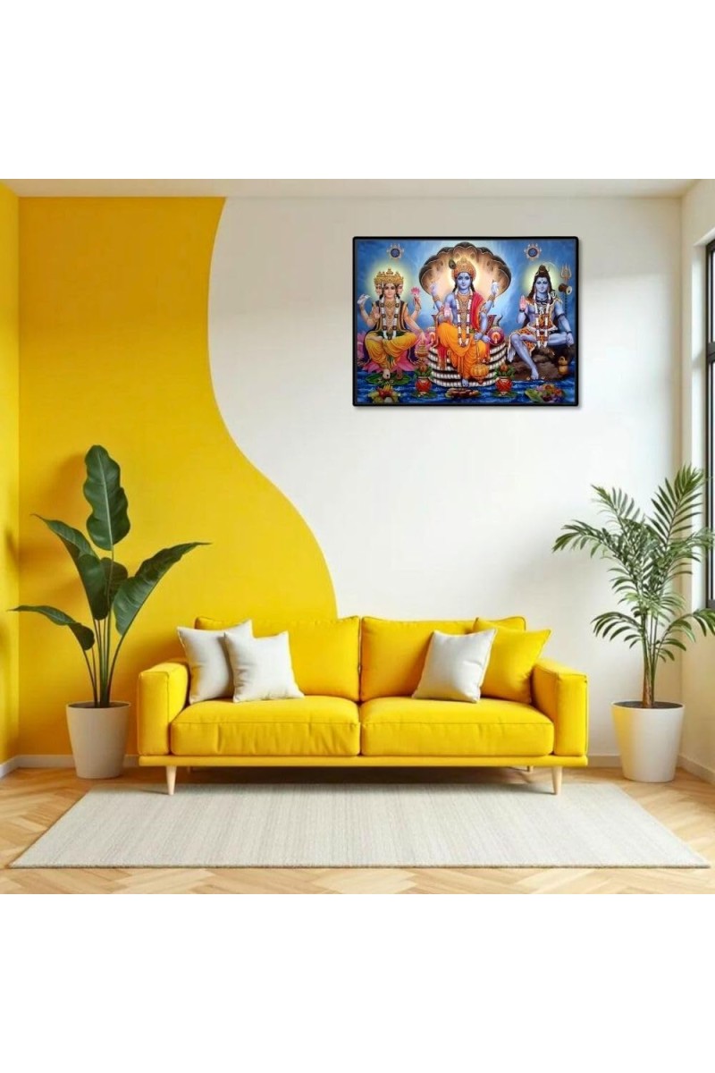 Lord Brahma VISHNU Mahesh Laminated Photo - 13x15 Inches, Divine Blessings For Home & Office And Temple Decoration (F16050)