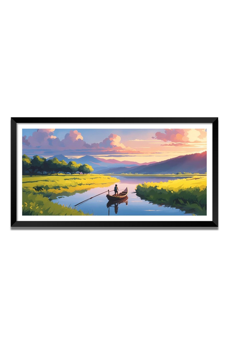 Nature Landscape Floating Frame Scenery Digital Print - (I5571) - 24x48 inch Modern Nature Wall Art for Living Room, Bedroom, Office, Hotels, Drawing Room