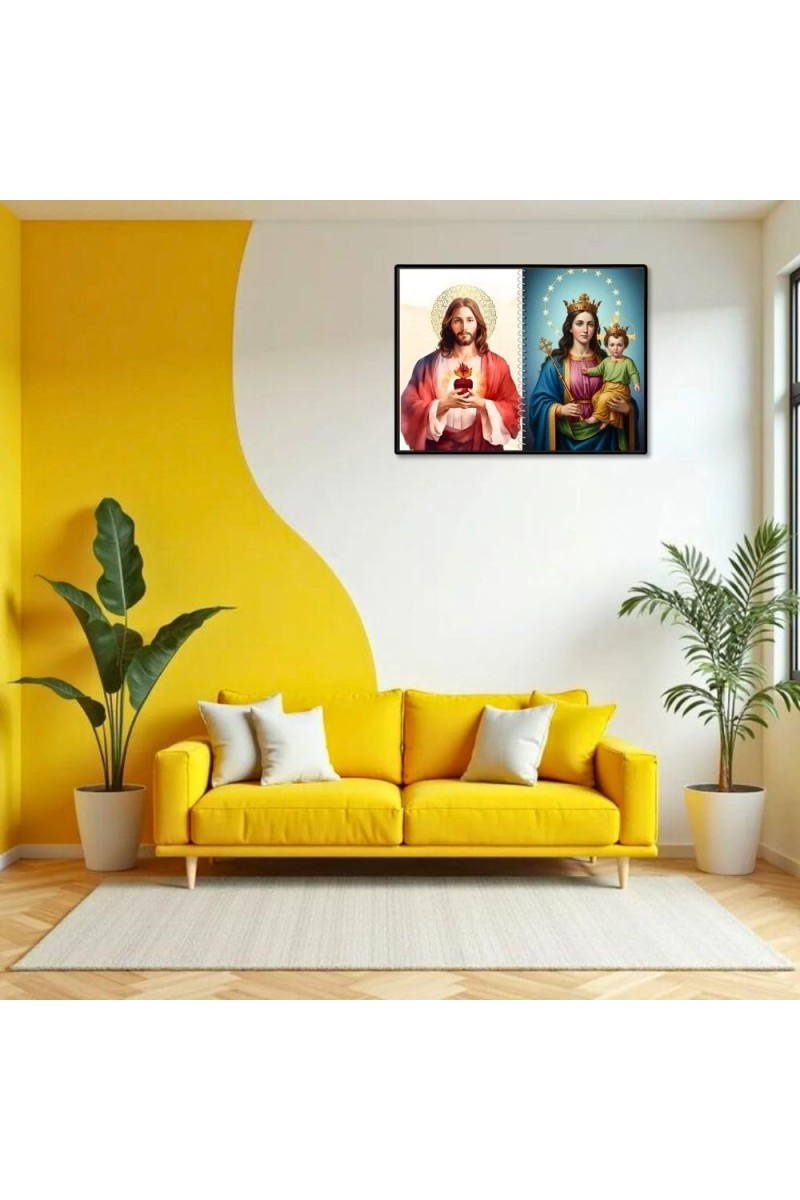 Jesus Christ-Mother Mary Laminated Photo - 7x9 Inches, Divine Blessings For Home & Office And Temple Decoration (F16411)