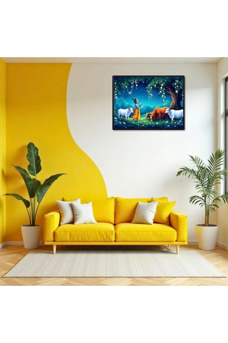 Lord Krishna Laminated Photo - 7x9 Inches, Divine Blessings For Home & Office And Temple Decoration (F16103)