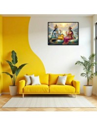 Lord Vishnu And Lakshmi. Laminated Photo - 7x9 Inches, Divine Blessings For Home & Office And Temple Decoration (F16055)