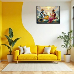 Lord Vishnu And Lakshmi. Laminated Photo - 11x13 Inches, Divine Blessings For Home & Office And Temple Decoration (F16055)