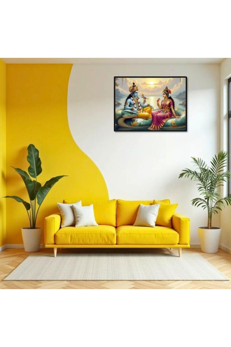Lord Vishnu And Lakshmi. Laminated Photo - 11x13 Inches, Divine Blessings For Home & Office And Temple Decoration (F16055)