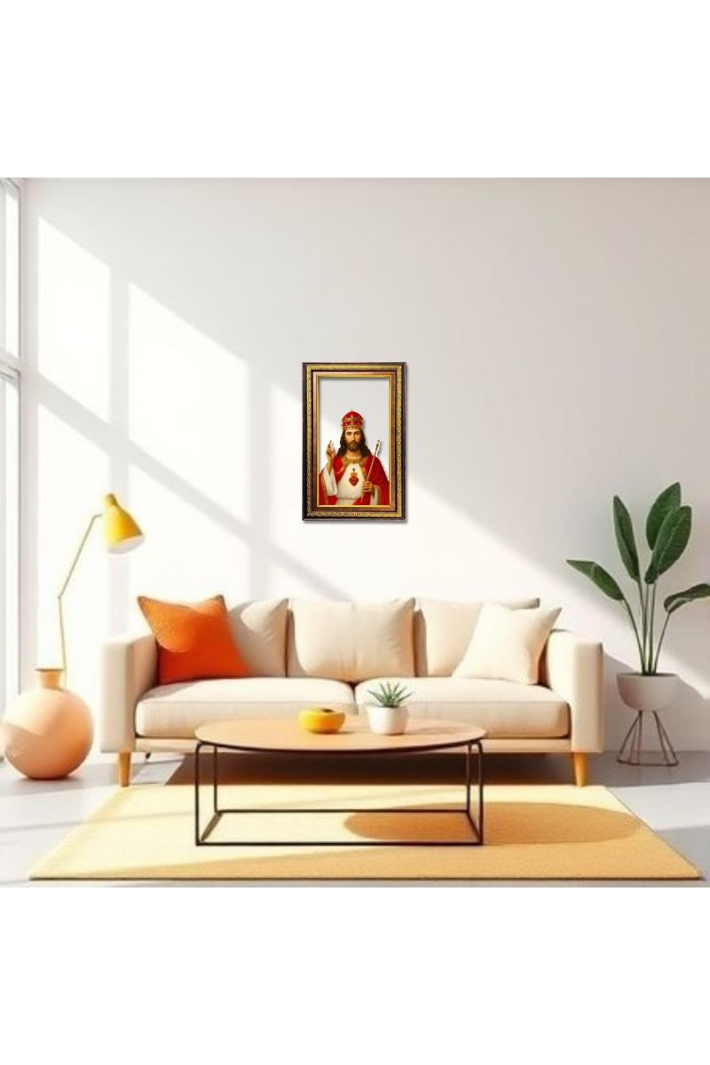 Lord Jesus Digital Golden Balck Color Photo Frame | Hindu Religious Wall Decor | 10x16 Inches - Inspirational Wall Art For Office, Home Decor - Ideal Spiritual Gift (F16742)