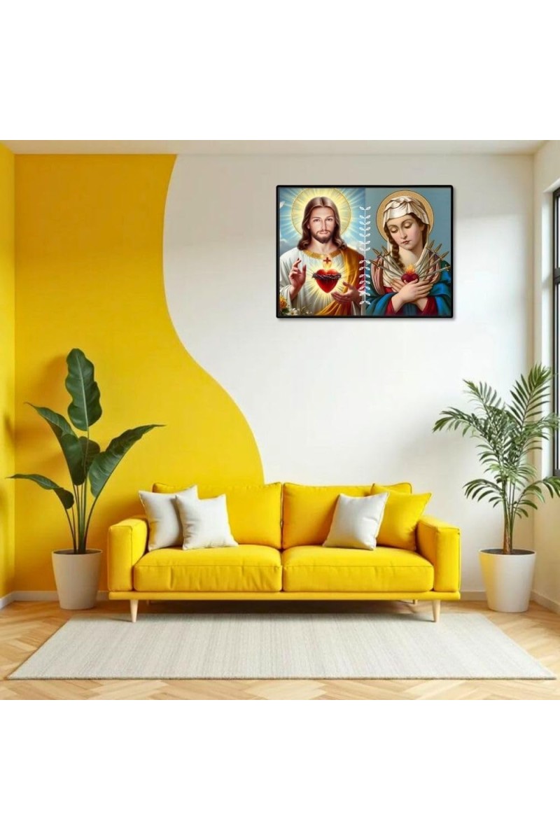 Jesus And Immaculate Heart Of Mary Laminated Photo - 9x11 Inches, Divine Blessings For Home & Office And Temple Decoration (F16189)