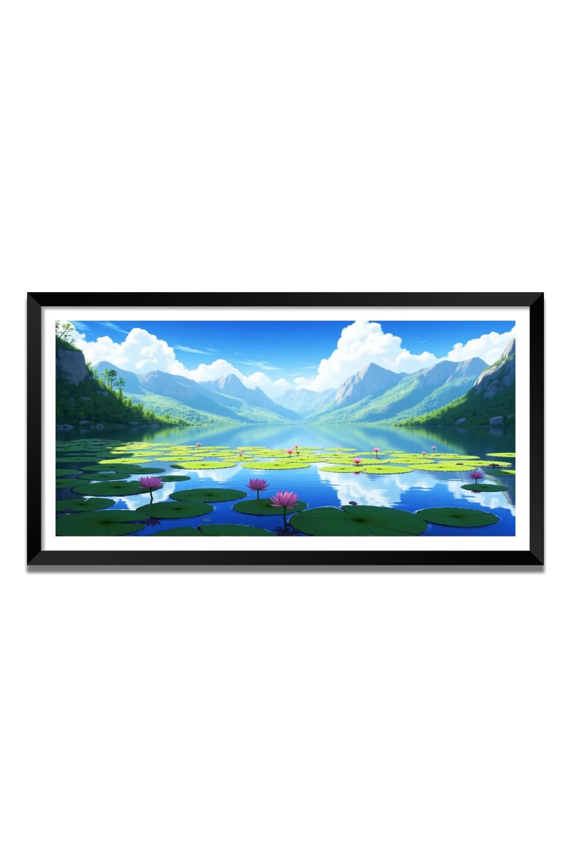 Nature Landscape Floating Frame Scenery Digital Print - (I5878) - 24x48 inch Modern Nature Wall Art for Living Room, Bedroom, Office, Hotels, Drawing Room