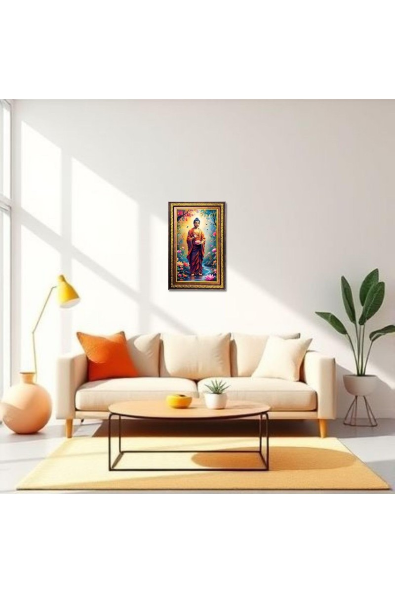Serene Buddha Digital Golden Balck Color Photo Frame | Hindu Religious Wall Decor | 16x22 Inches - Inspirational Wall Art For Office, Home Decor - Ideal Spiritual Gift (F16482)
