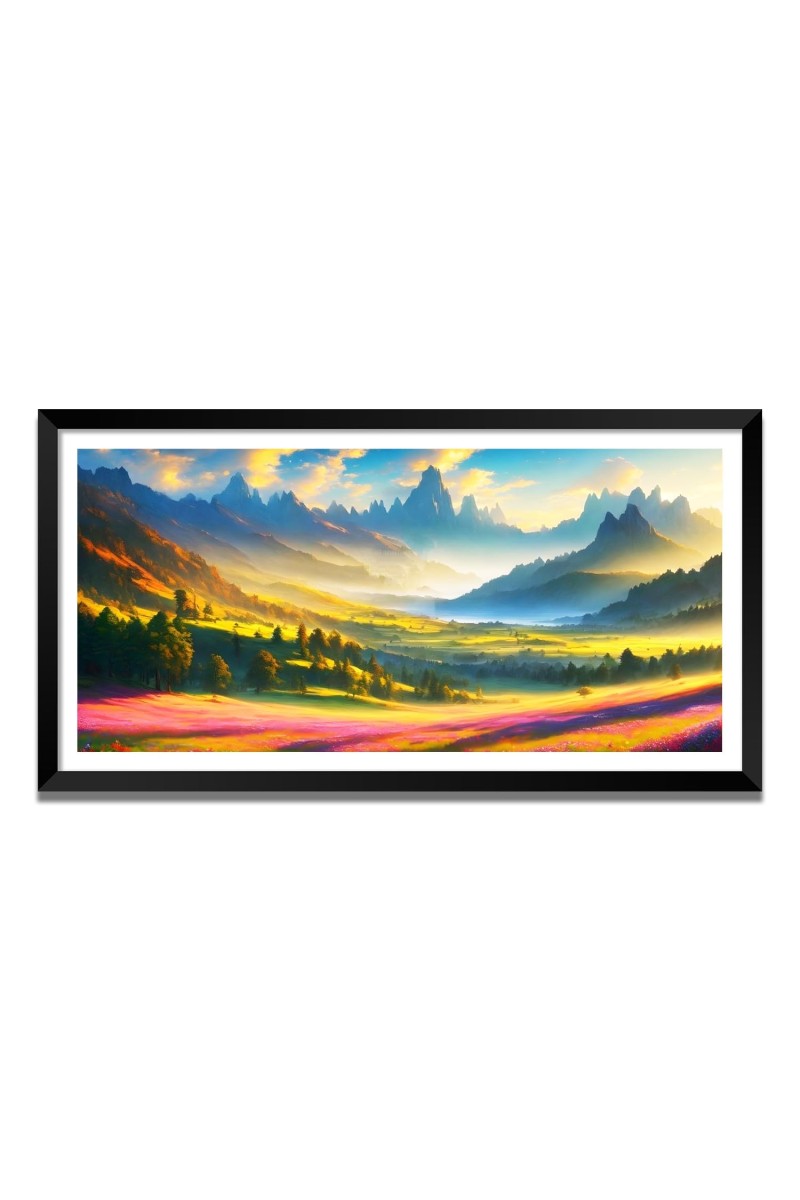 Nature Landscape Floating Frame Scenery Digital Print - (I5656) - 18x36 inch Modern Nature Wall Art for Living Room, Bedroom, Office, Hotels, Drawing Room