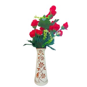 Ceramic Flower Vase for Home Decor | Handcrafted White Vase with Brown Floral Design | Decorative Tabletop & Floor Vase for Living Room, Office & Gifting