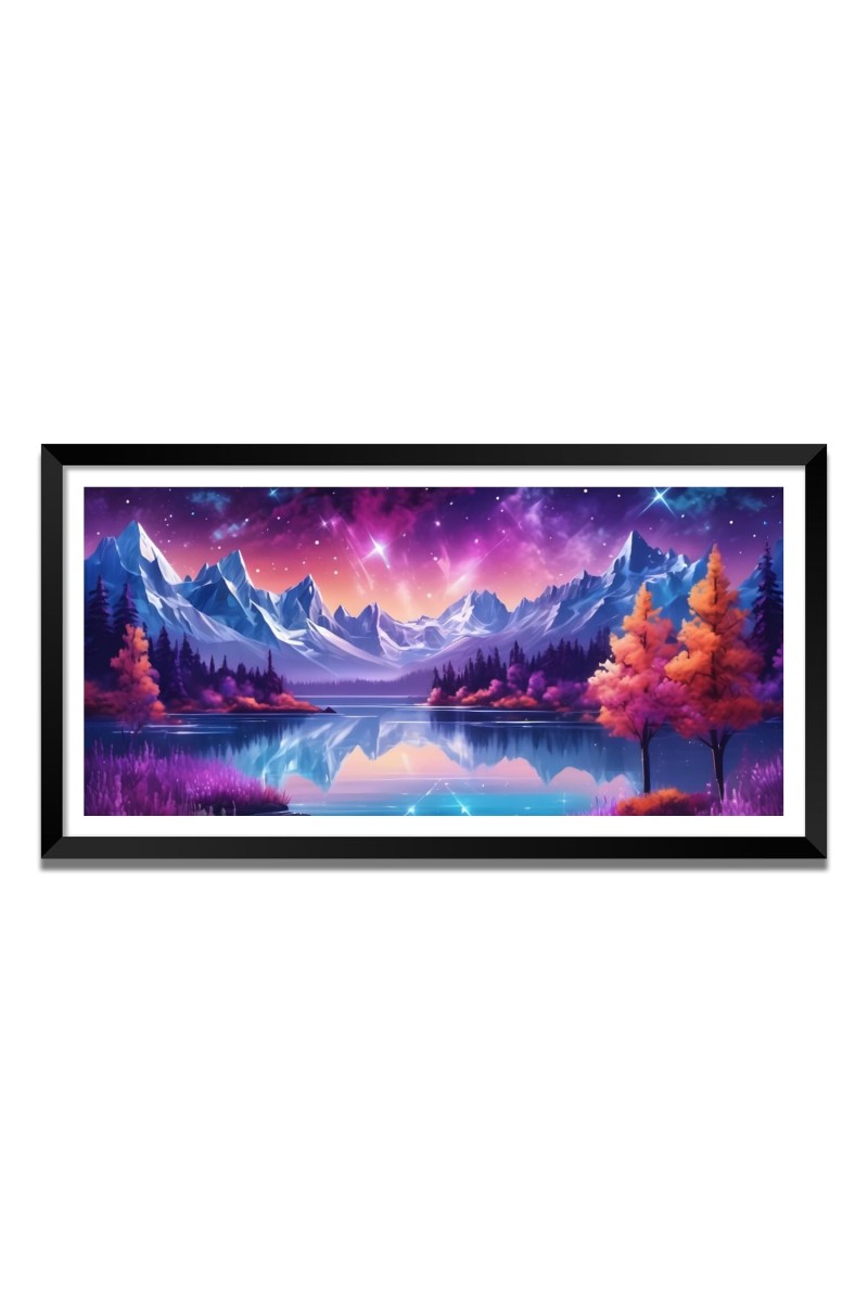Nature Landscape Floating Frame Scenery Digital Print - (I5691) - 24x48 inch Modern Nature Wall Art for Living Room, Bedroom, Office, Hotels, Drawing Room