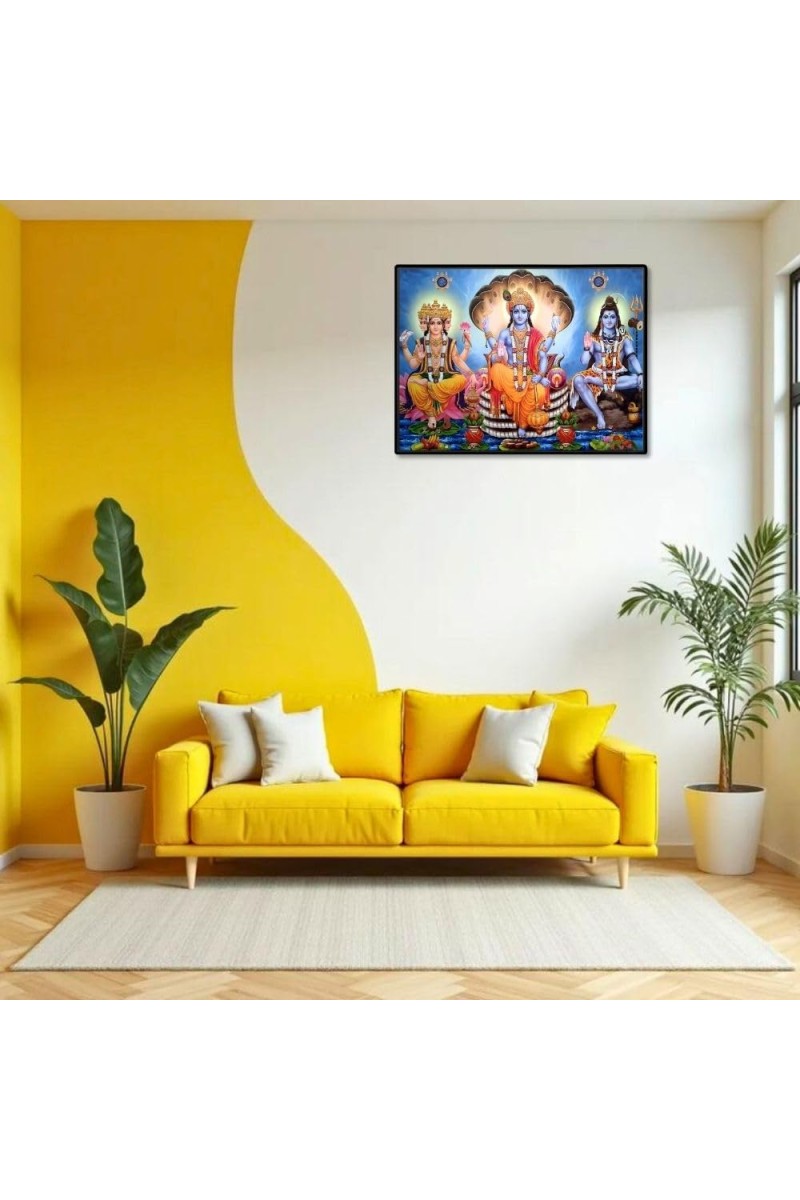 Lord Vishnu Shankar Mahesh Laminated Photo - 9x11 Inches, Divine Blessings For Home & Office And Temple Decoration (F16118)