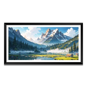 Nature Landscape Floating Frame Scenery Digital Print - (I5812) - 18x36 inch Modern Nature Wall Art for Living Room, Bedroom, Office, Hotels, Drawing Room