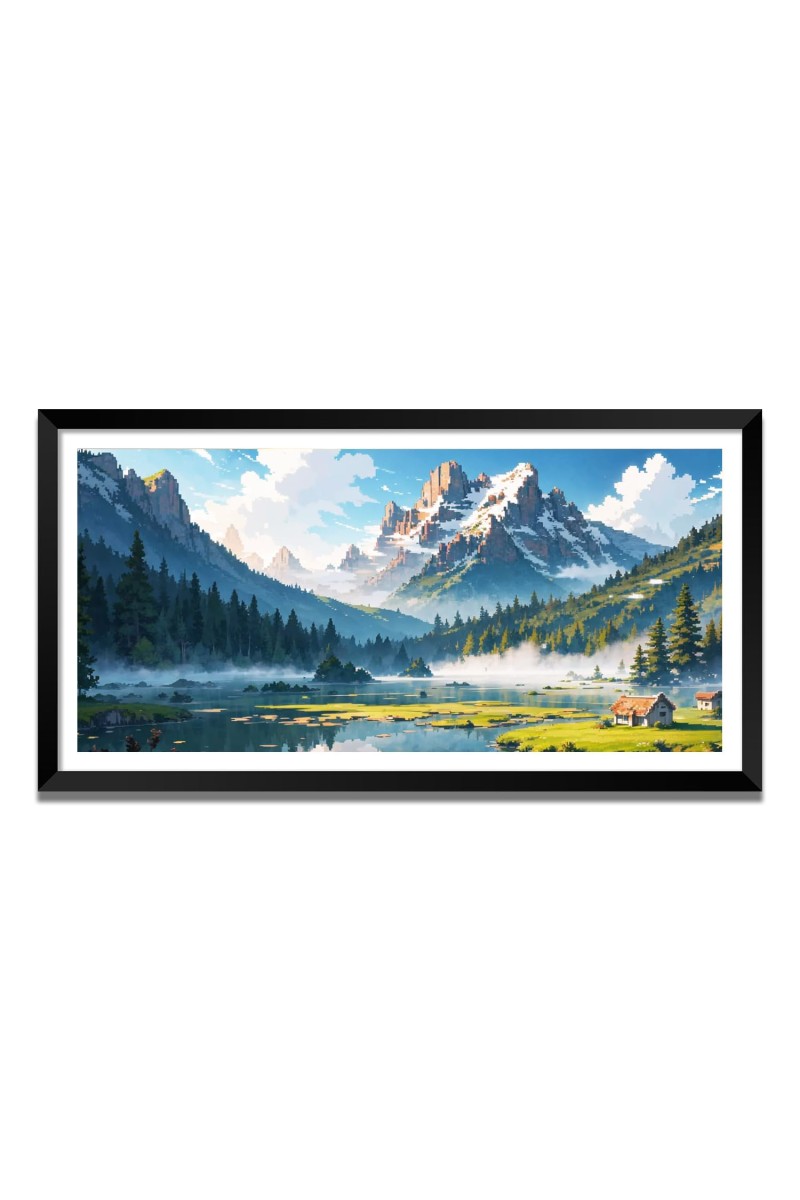 Nature Landscape Floating Frame Scenery Digital Print - (I5812) - 18x36 inch Modern Nature Wall Art for Living Room, Bedroom, Office, Hotels, Drawing Room