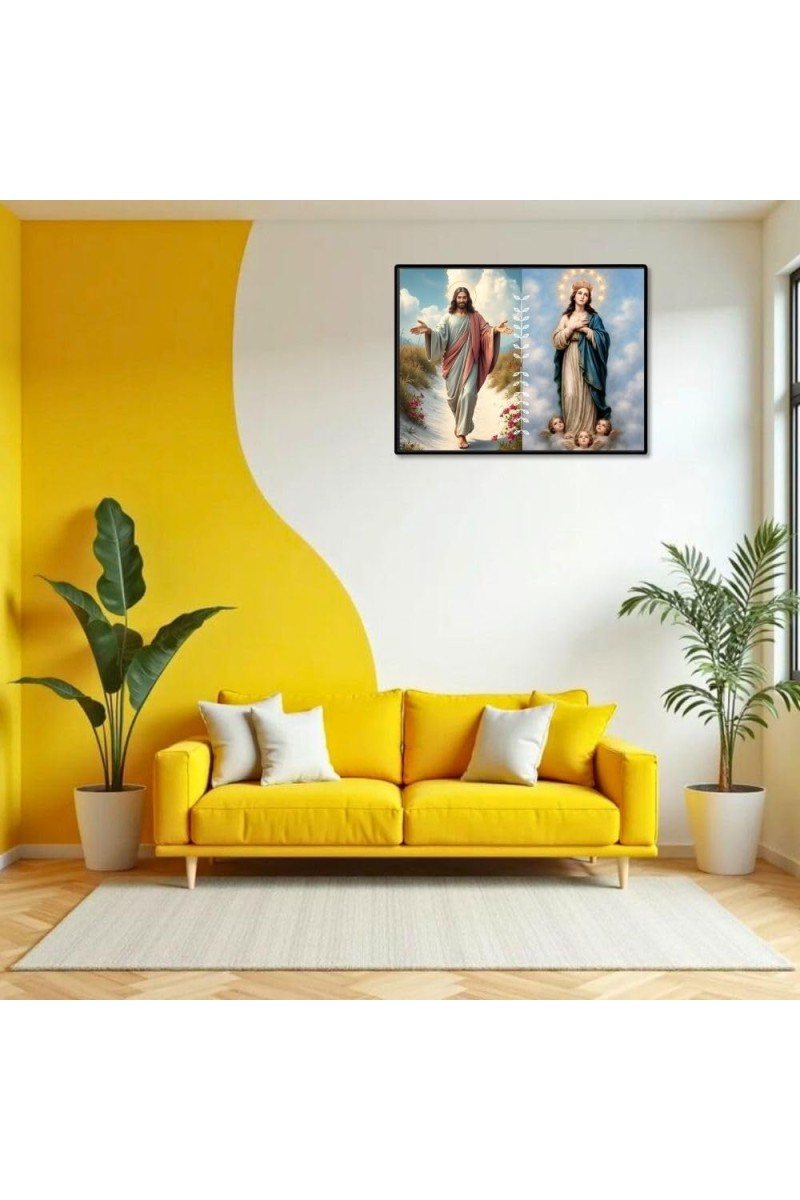 Jesus Blessed Virgin Mary Laminated Photo - 9x11 Inches, Divine Blessings For Home & Office And Temple Decoration (F16242)