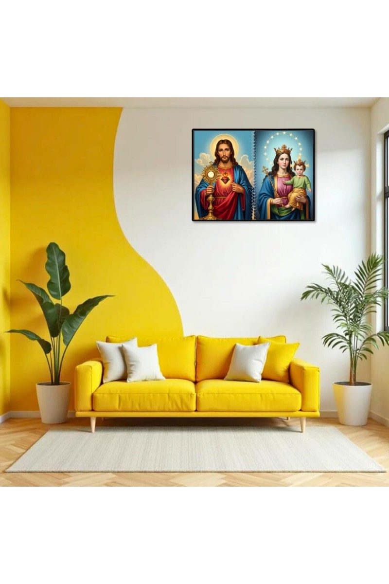 Jesus Christ-Mother Mary Laminated Photo - 7x9 Inches, Divine Blessings For Home & Office And Temple Decoration (F16415)