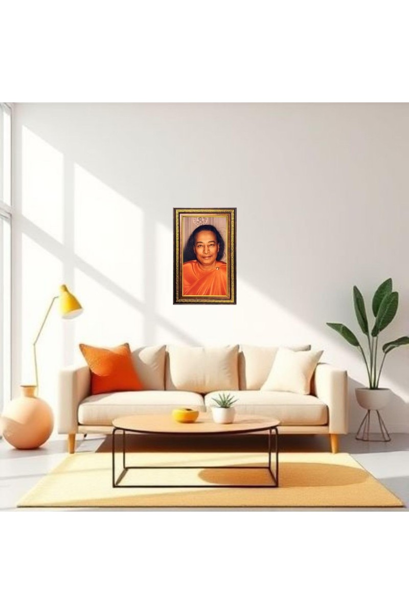 Paramahamsa Yogananda Digital Golden Balck Color Photo Frame | Hindu Religious Wall Decor | 12x18 Inches - Inspirational Wall Art For Office, Home Decor - Ideal Spiritual Gift (F16625)