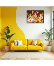 Lord Ganesha Maa Laxmi Sarswati Laminated Photo - 9x11 Inches, Divine Blessings For Home & Office And Temple Decoration (F16121)