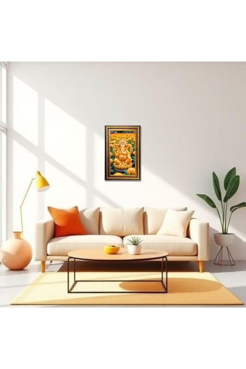 Lord Ganesha Digital Golden Balck Color Photo Frame | Hindu Religious Wall Decor | 16x22 Inches - Inspirational Wall Art For Office, Home Decor - Ideal Spiritual Gift (F16588)