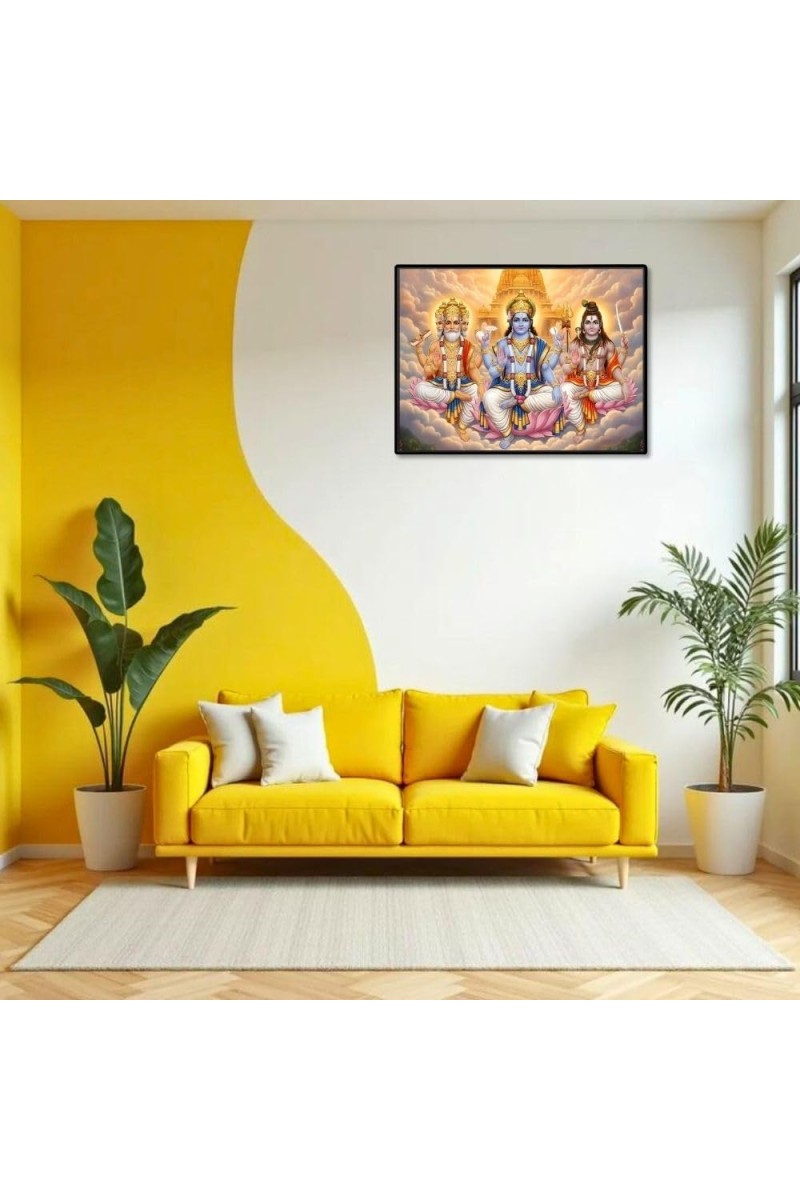 Lord Brahma VISHNU Mahesh Laminated Photo - 7x9 Inches, Divine Blessings For Home & Office And Temple Decoration (F16052)