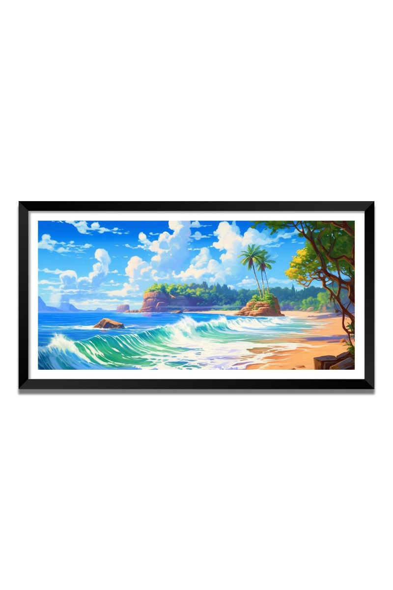 Nature Landscape Floating Frame Scenery Digital Print - (I5618) - 18x36 inch Modern Nature Wall Art for Living Room, Bedroom, Office, Hotels, Drawing Room