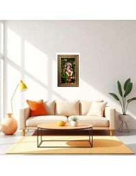 Lord Krishna Digital Golden Balck Color Photo Frame | Hindu Religious Wall Decor | 10x16 Inches - Inspirational Wall Art For Office, Home Decor - Ideal Spiritual Gift (F16478)