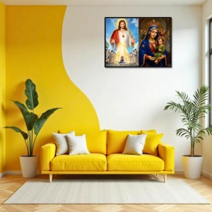 Jesus Christ-Virgin Mary Laminated Photo - 7x9 Inches, Divine Blessings For Home & Office And Temple Decoration (F16383)