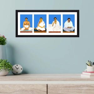 Sri Sri Anukul Thakur, Boroma, Borda and Chhorda four colored Photos in One Frame | Spiritual Devotional Wall Art | Photos for puja room, wall and table top