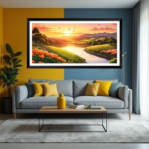 Nature Landscape Floating Frame Scenery Digital Print - (I5565) - 18x36 inch Modern Nature Wall Art for Living Room, Bedroom, Office, Hotels, Drawing Room