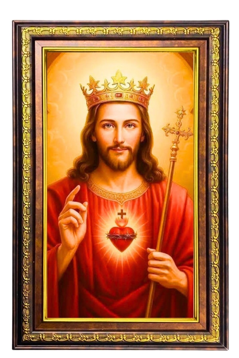 Lord Jesus Digital Golden Balck Color Photo Frame | Hindu Religious Wall Decor | 18x24 Inches - Inspirational Wall Art For Office, Home Decor - Ideal Spiritual Gift (F16743)