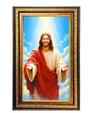 Lord Jesus Digital Golden Balck Color Photo Frame | Hindu Religious Wall Decor | 16x22 Inches - Inspirational Wall Art For Office, Home Decor - Ideal Spiritual Gift (F16728)