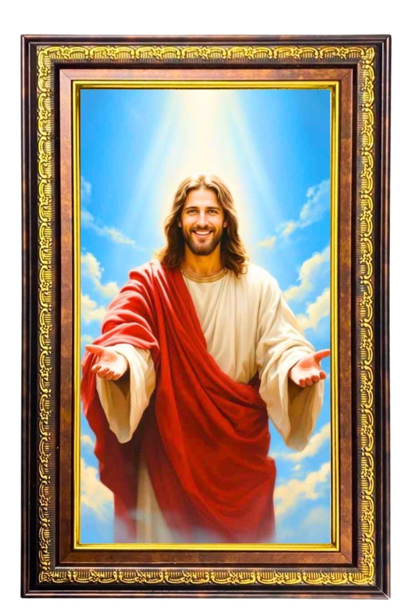 Lord Jesus Digital Golden Balck Color Photo Frame | Hindu Religious Wall Decor | 16x22 Inches - Inspirational Wall Art For Office, Home Decor - Ideal Spiritual Gift (F16728)
